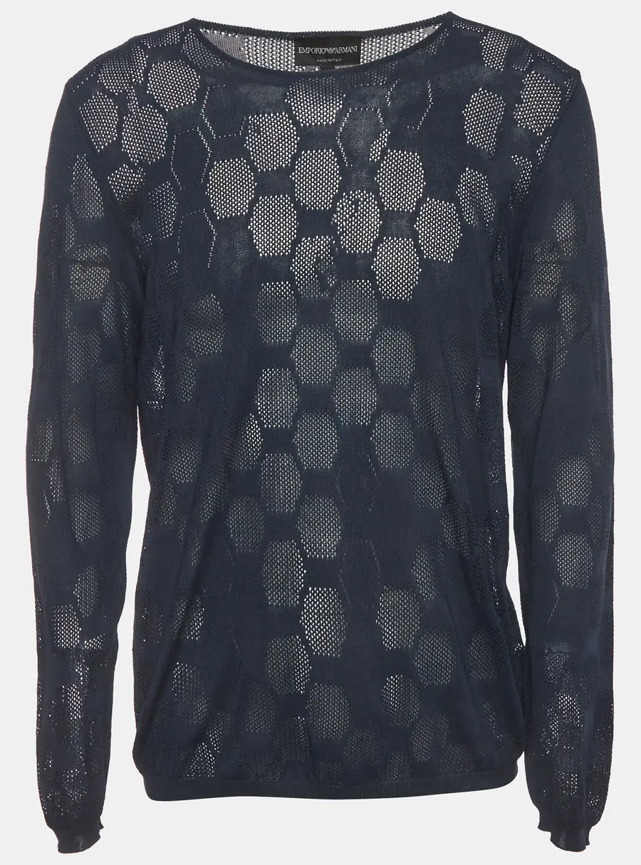 Emporio Armani Blue Open Knit Semi-Sheer Crewneck Jumper XXXL