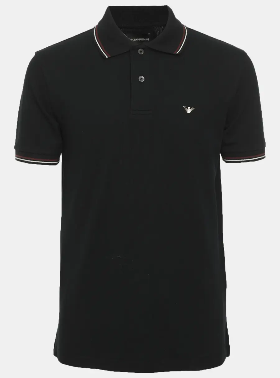 Emporio Armani Dark Navy Stretch Cotton Contrast Short Sleeve Polo Shirt S