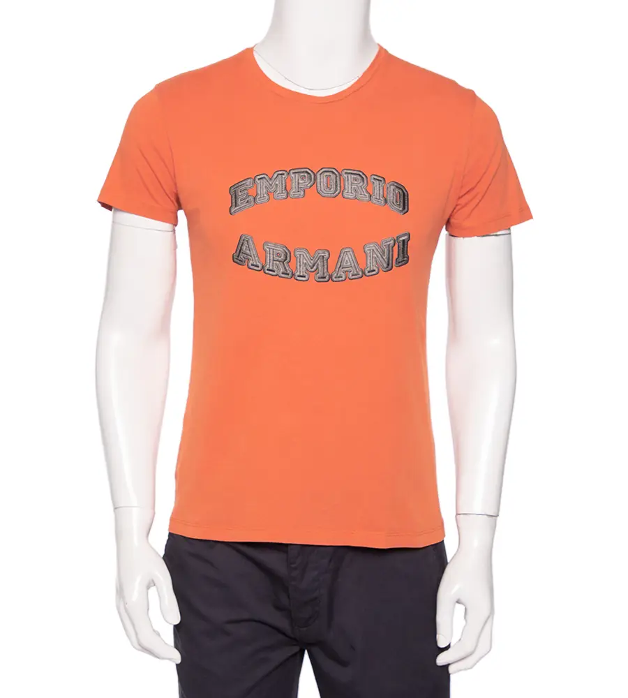 Emporio Armani Orange Logo Embroidered Cotton Crewneck T-Shirt M