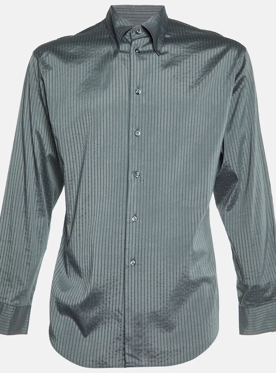 Emporio Armani Grey Striped Cotton Blend Button Down Shirt L