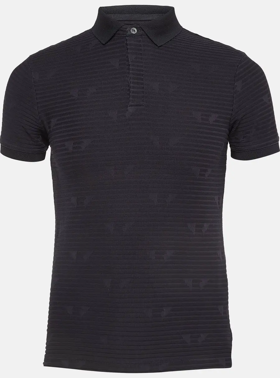 Emporio Armani Navy Blue Patterned Jersey Polo T-Shirt S