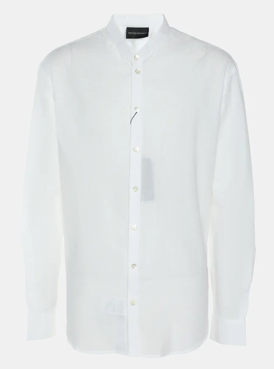 Emporio Armani White Textured Cotton Button Front Shirt L