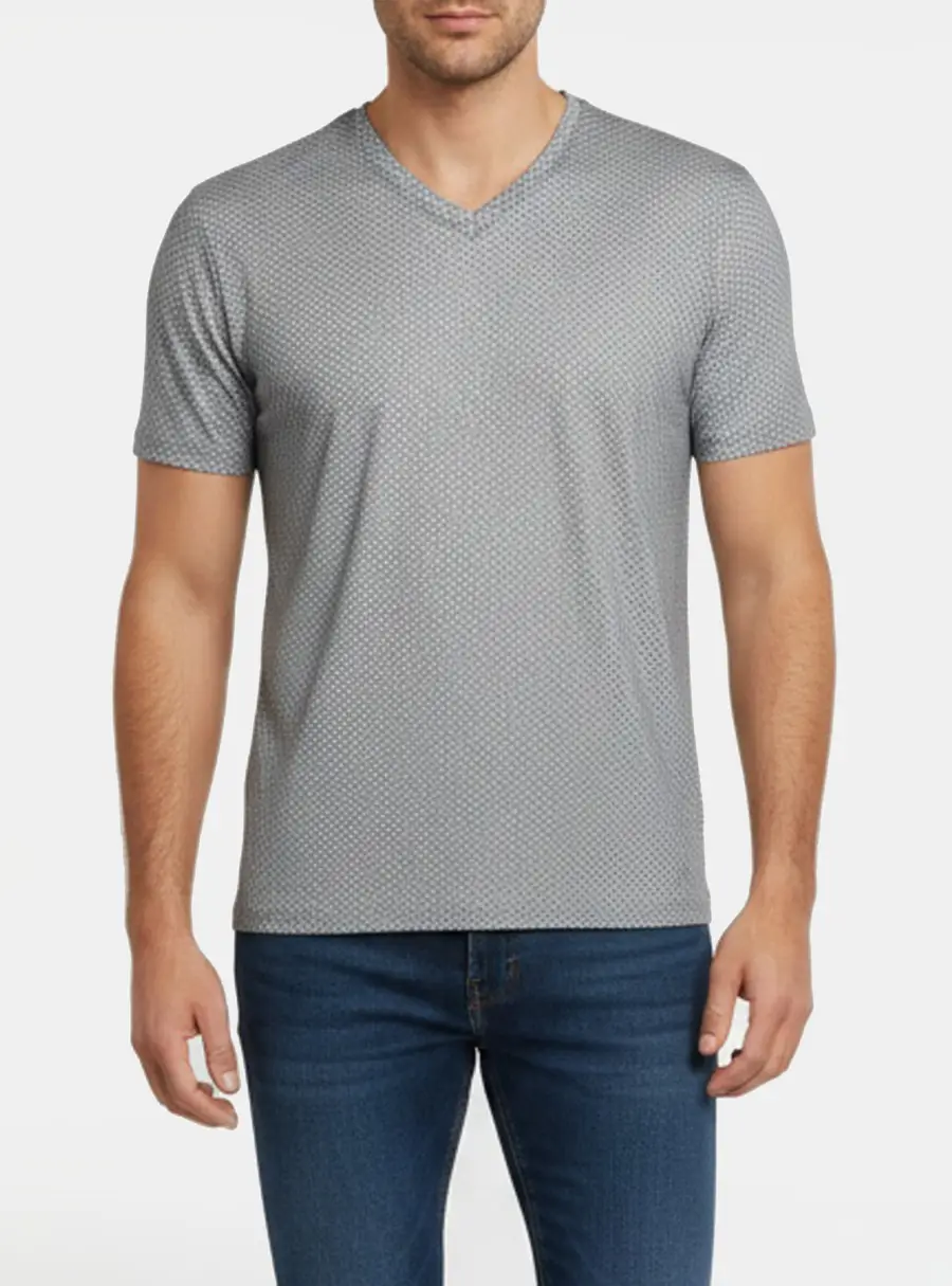 Emporio Armani Grey Basket Weave Print Jersey V-Neck T-Shirt L