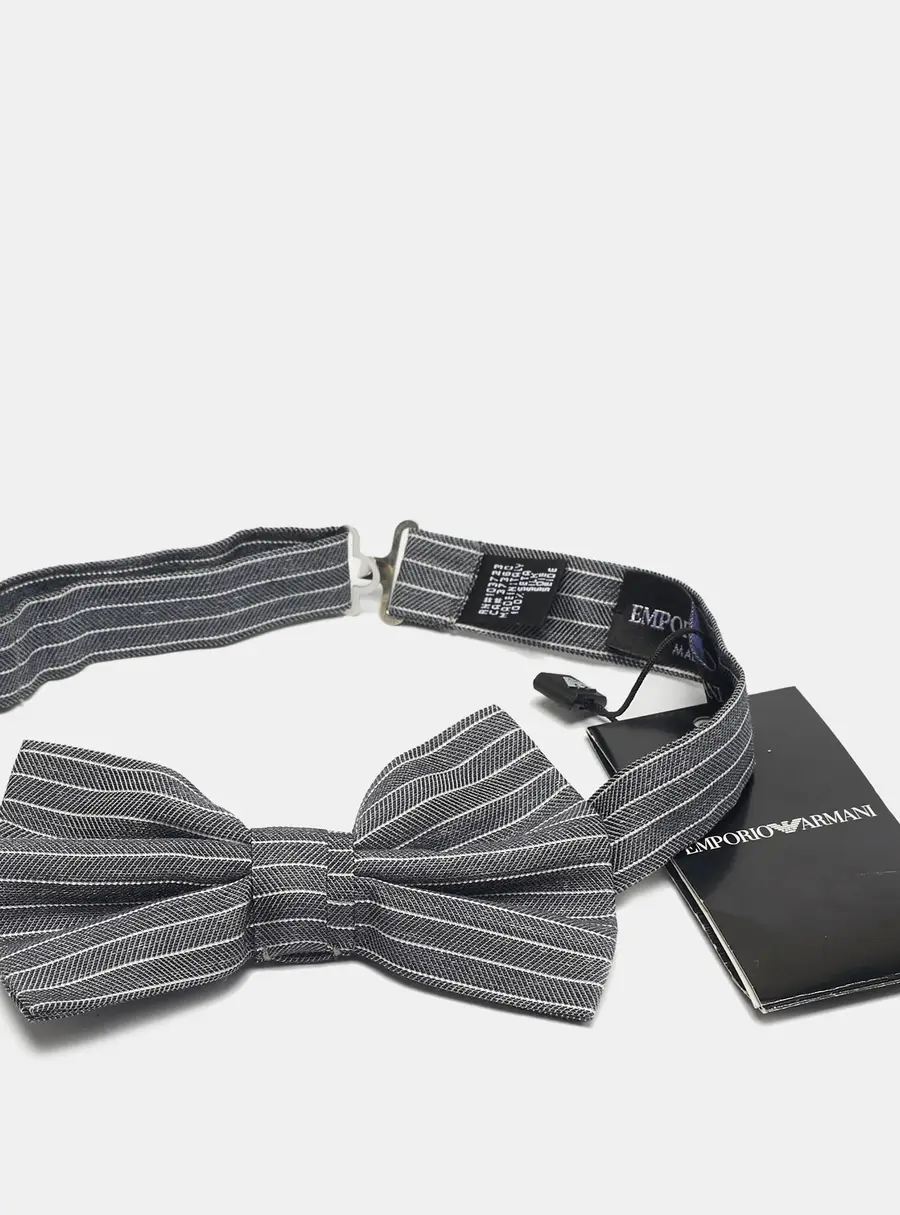 Emporio Armani Grey Striped Papillon Annodato Bow Tie