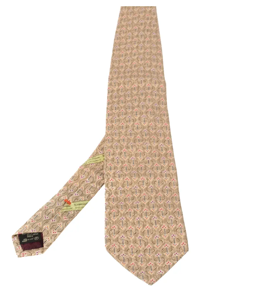 Ermenegildo Zegna Disegno Esclusivo Cream Floral Patterned Silk Traditional Tie