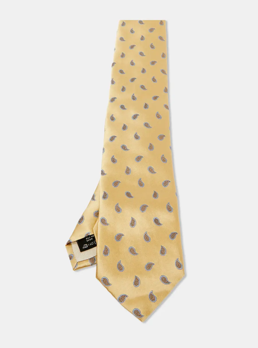 Ermenegildo Zegna Yellow Paisley Motif Silk Classic Tie