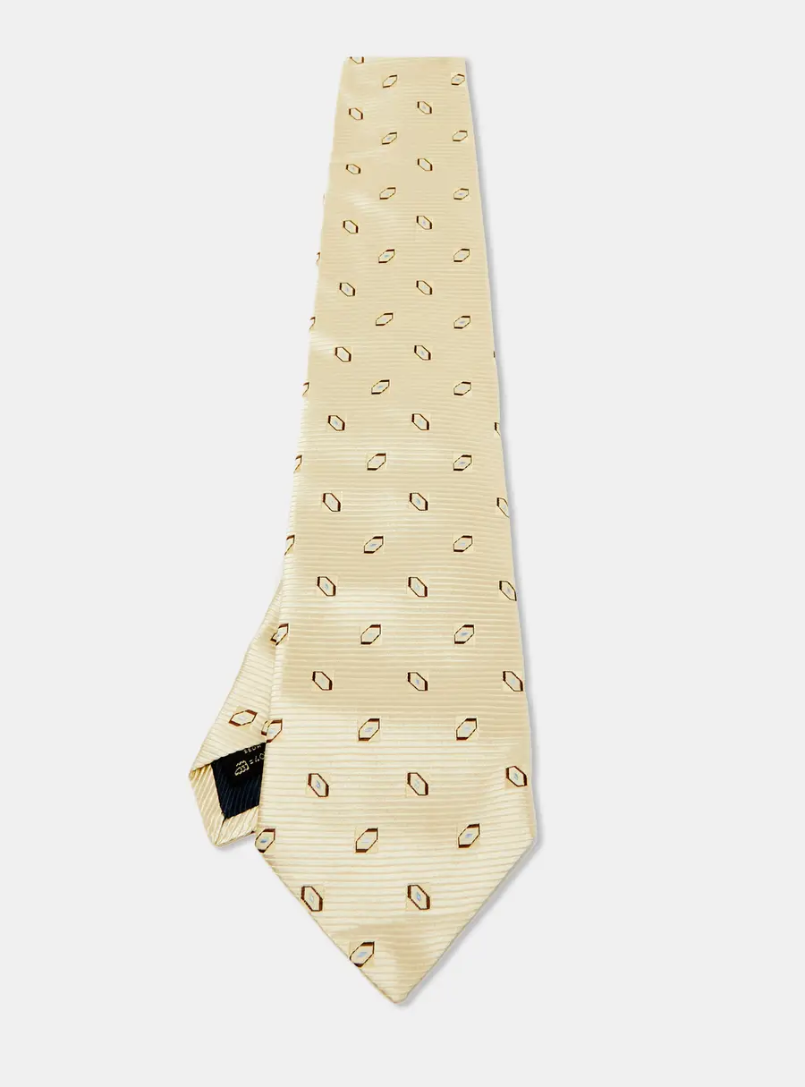 Ermenegildo Zegna Yellow Patterned Silk Classic Tie