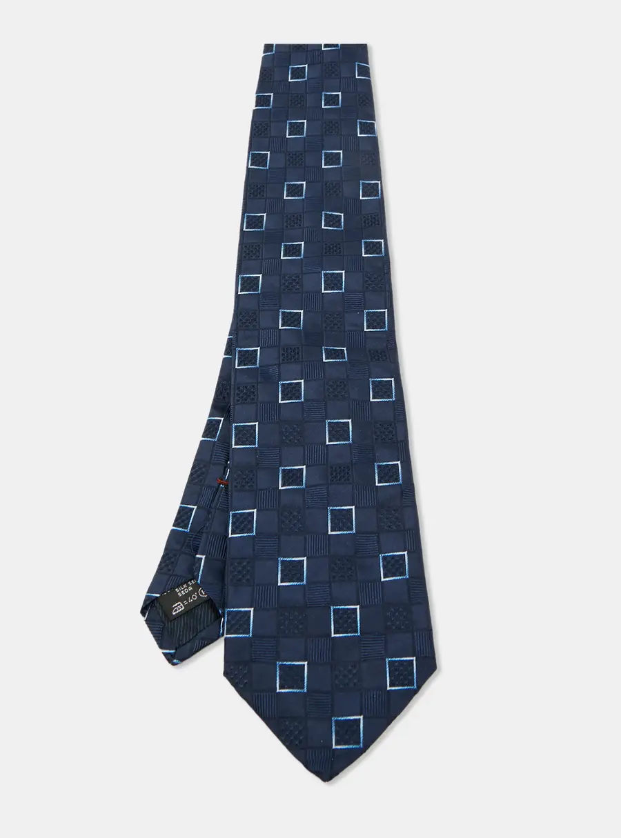 Ermenegildo Zegna Su Misura Blue Square Patterned Silk Tie