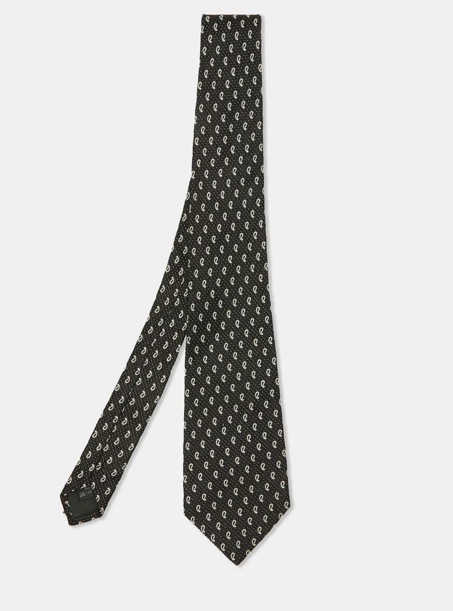 Ermenegildo Zegna Black Paisley Pattern Silk Tie