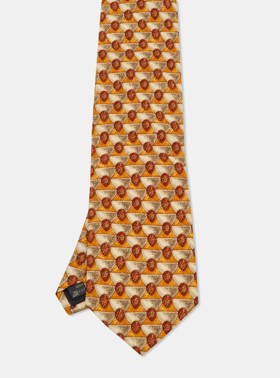 Ermenegildo Zegna Orange Printed Silk Traditional Tie