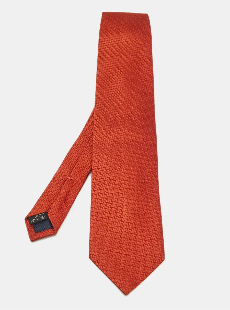 Ermenegildo Zegna Orange Jacquard Silk Traditional Tie