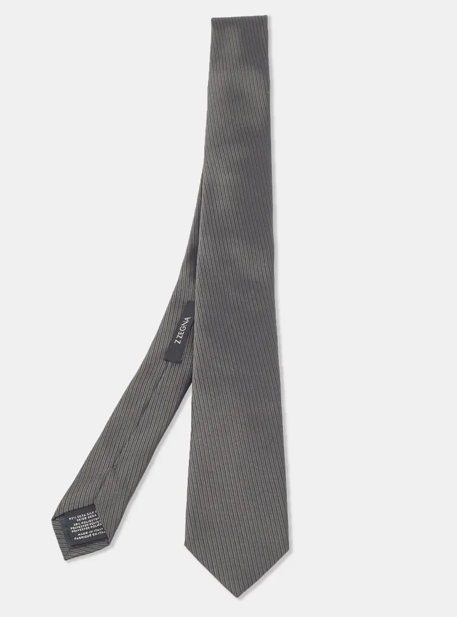 Ermenegildo Zegna Grey Striped Silk Skinny Tie