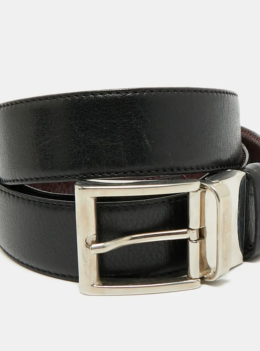 Ermenegildo Zegna Cut to Size Reversible Buckle Belt Black/Burgundy Leather