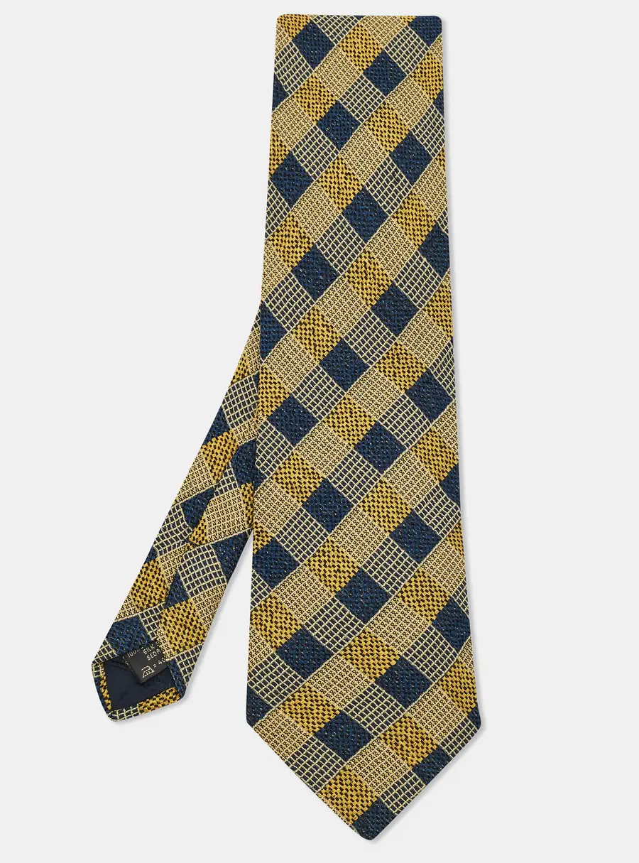 Ermenegildo Zegna Yellow/Blue Check Pattern Silk Tie
