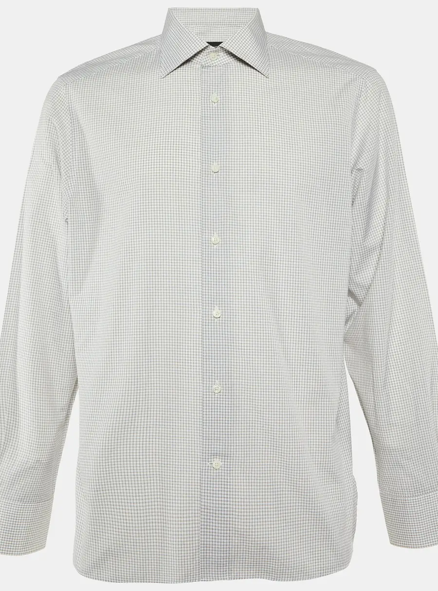 Ermenegildo Zegna White Check Pattern Cotton Tailored Fit Shirt M