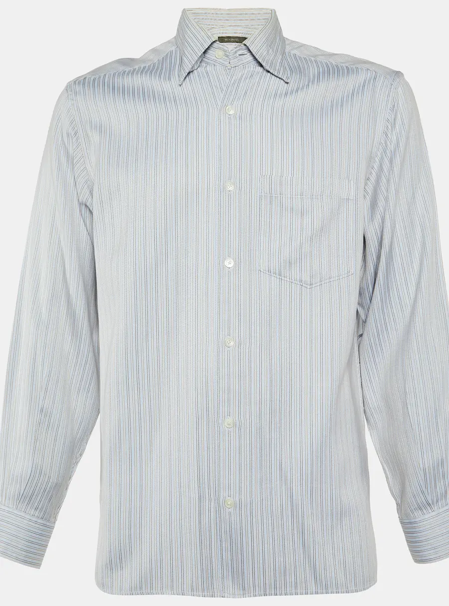 Ermenegildo Zegna Light Blue Striped Cotton Long Sleeve Shirt M