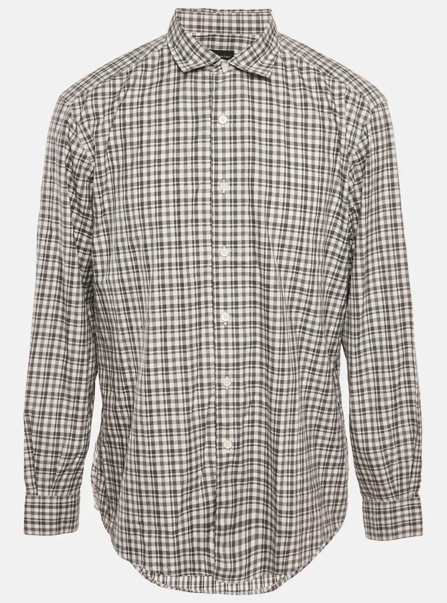 Ermenegildo Zegna Grey Checkered Cotton Traveller Fit Shirt XXL