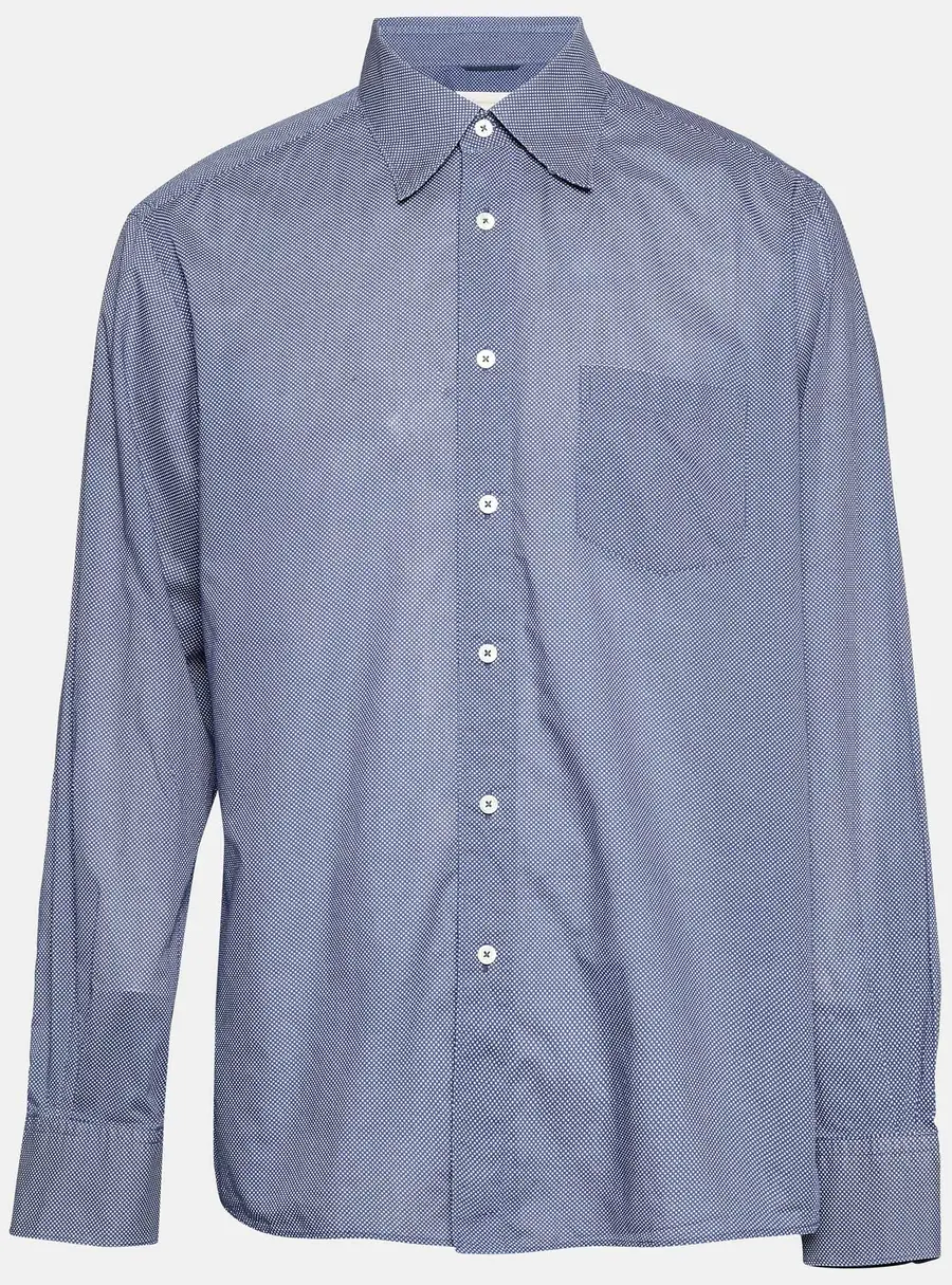 Ermenegildo Zegna Navy Blue Polka Dot Cotton Long Sleeve Shirt XXL