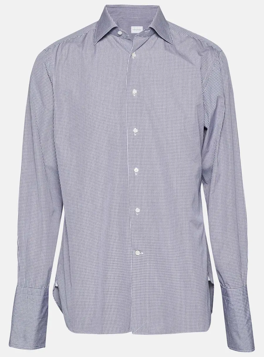 Ermenegildo Zegna Blue Checks Cotton Double Cuff Shirt M