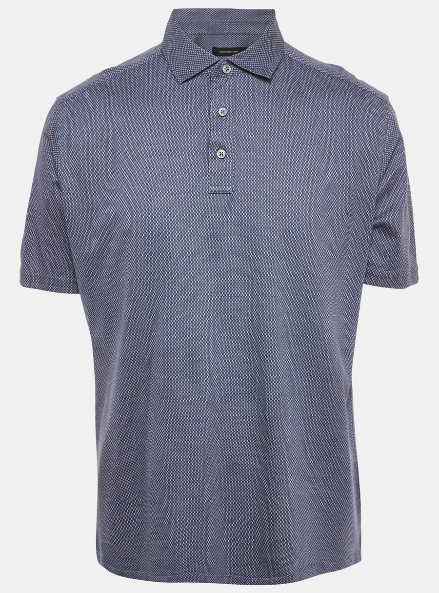 Ermenegildo Zegna Blue Patterned Cotton Knit Polo T-Shirt XXL