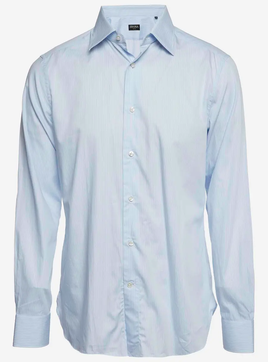 Ermenegildo Zegna Blue Striped Cotton Poplin Button Up Shirt L