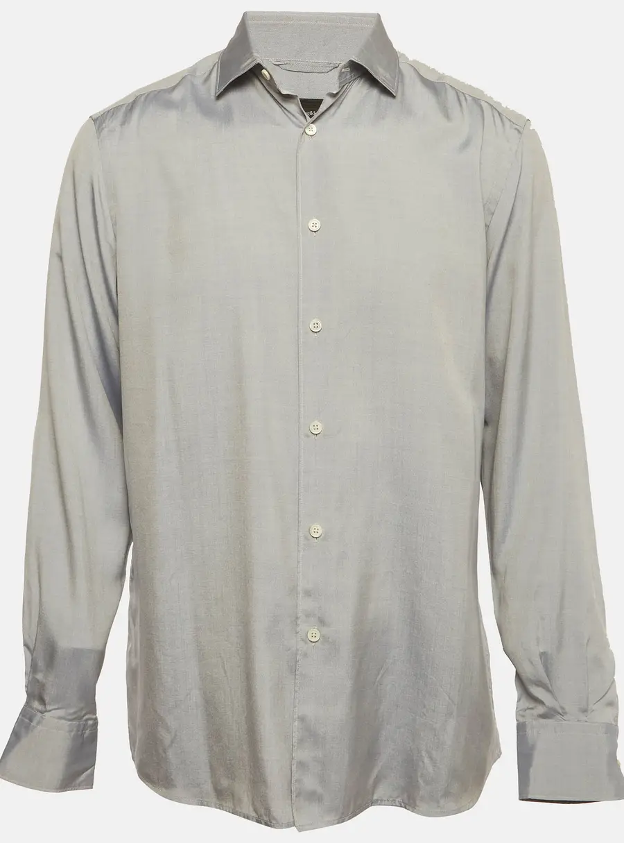 Ermenegildo Zegna Blue Silk Long Sleeve Shirt L