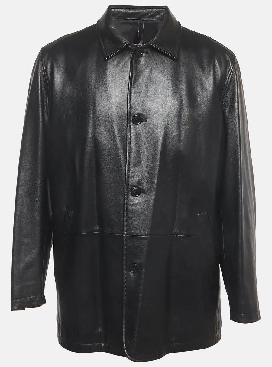 Ermenegildo Zegna Black Leather Button Up Jacket L