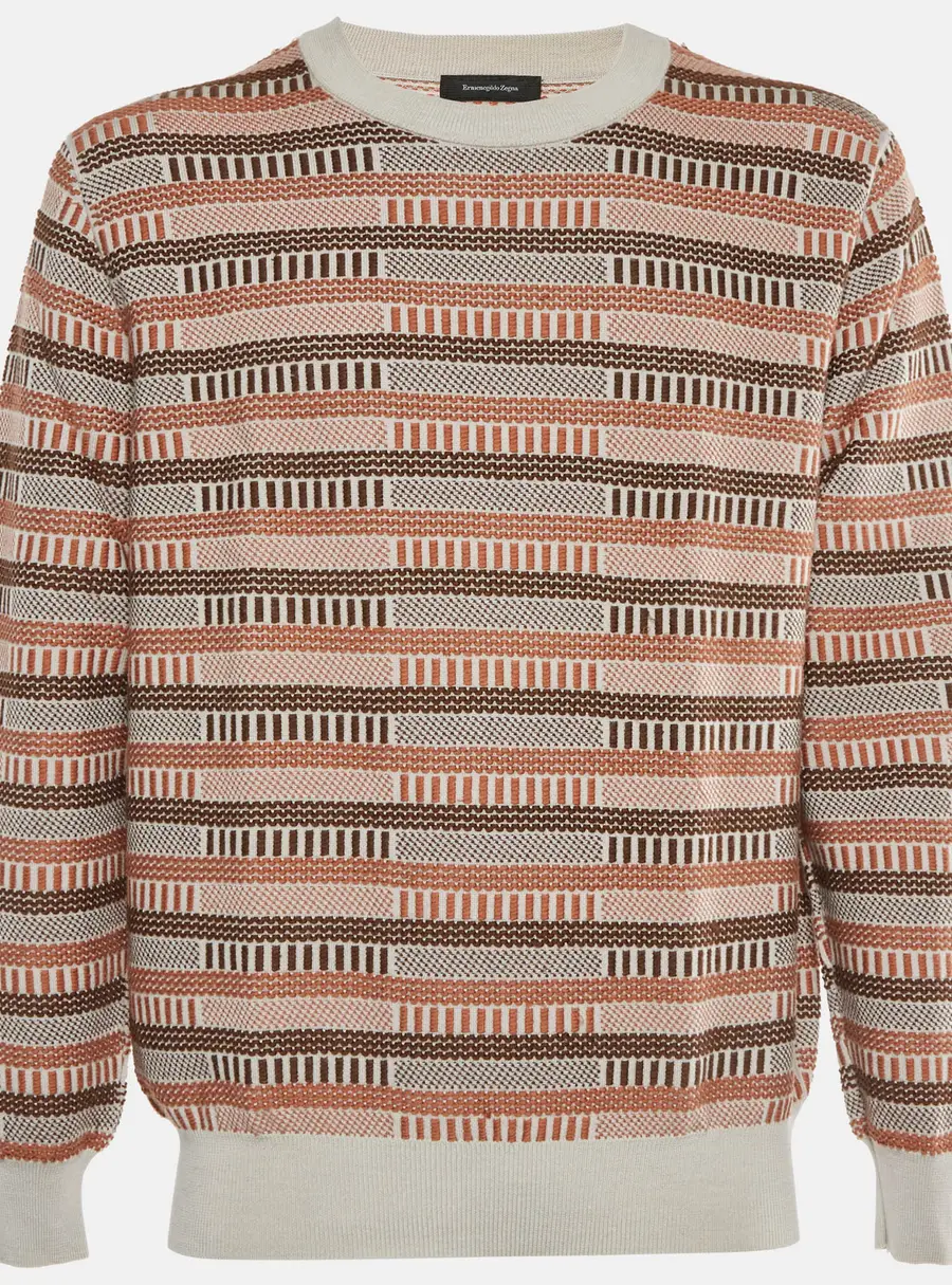 Ermenegildo Zegna Brown Intarsia Wool Crewneck Sweater XL