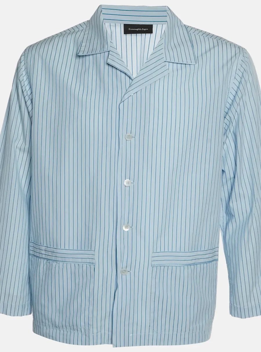 Ermenegildo Zegna Blue Striped Cotton Pajama Shirt S