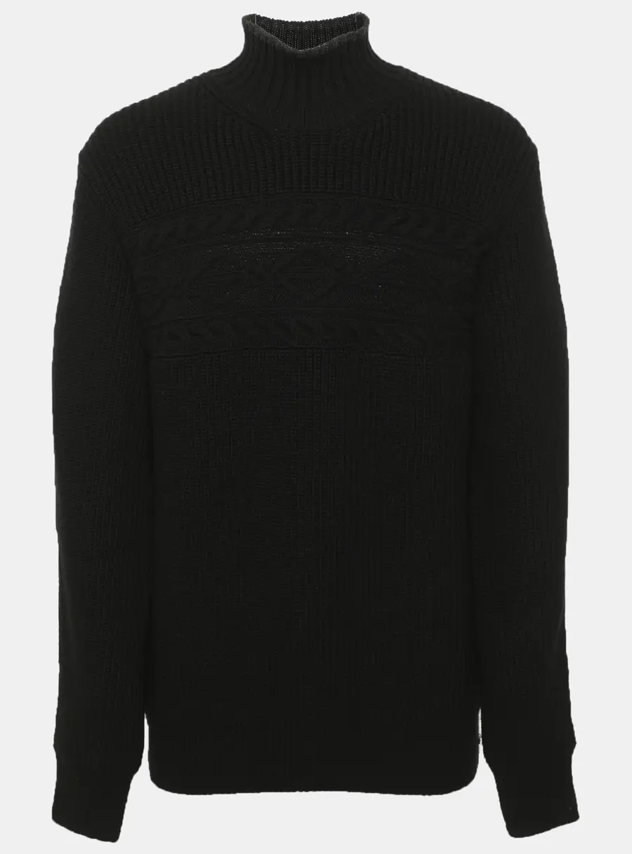Zegna Black Rib Knit Turtleneck Sweater M