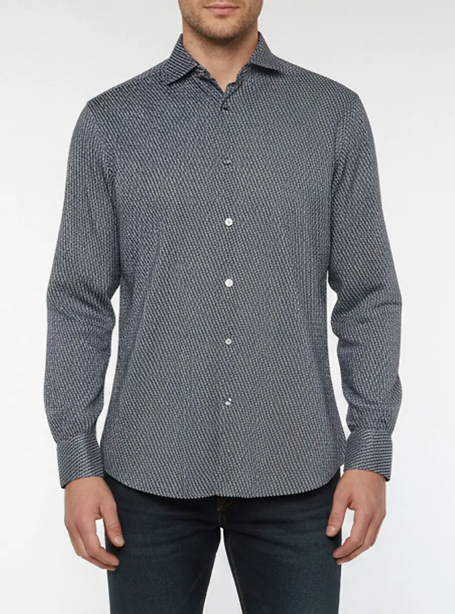 Ermenegildo Zegna Blue Geometric Print Cotton Shirt L