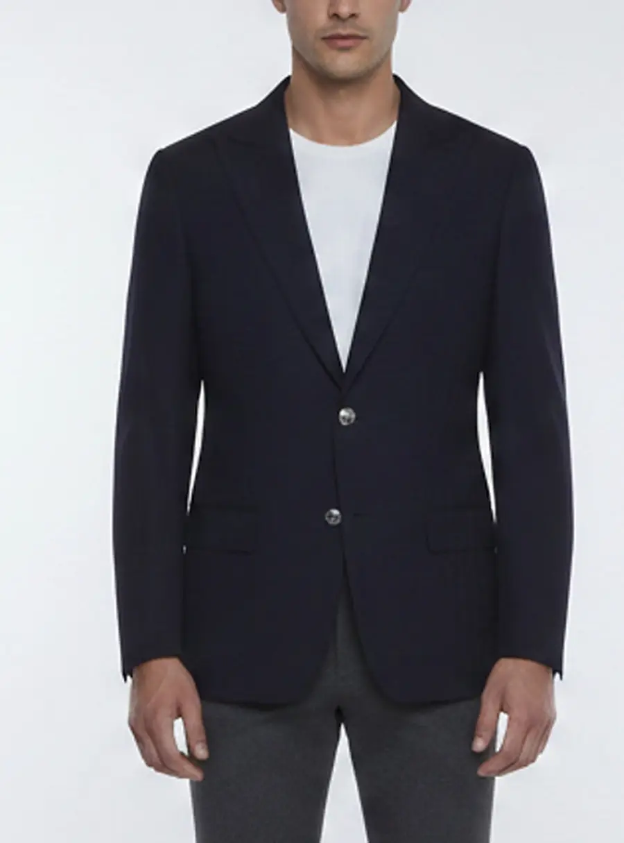 Ermenegildo Zegna Navy Blue Herringbone Wool Blend Blazer L