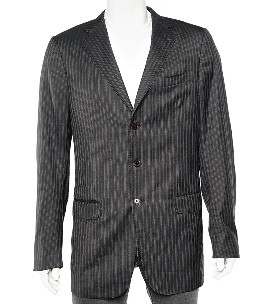 Ermenegildo Zegna Dark Brown Tonal Striped Wool Blazer L