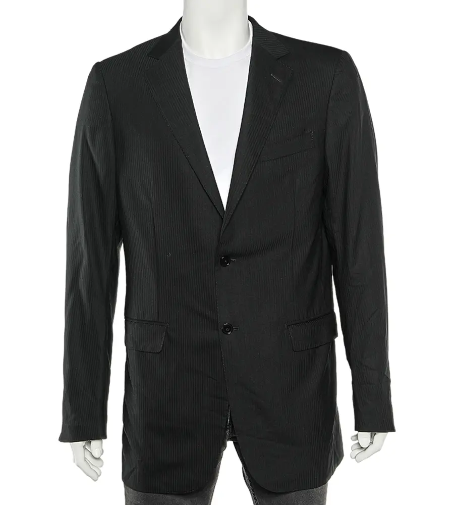 Ermenegildo Zegna Black Tonal Striped Wool Blazer L