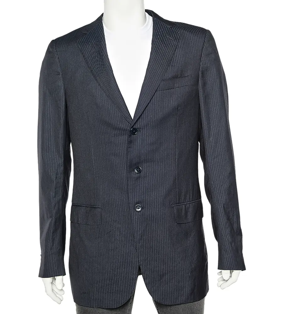 Ermenegildo Zegna Dark Blue Tonal Striped Wool Blazer L