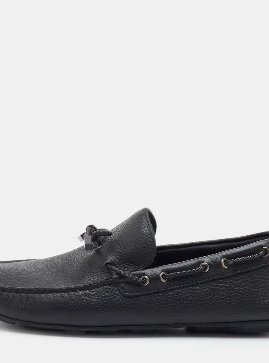 Ermenegildo Zegna Size 41.5 Black Leather Bow Slip On Loafers