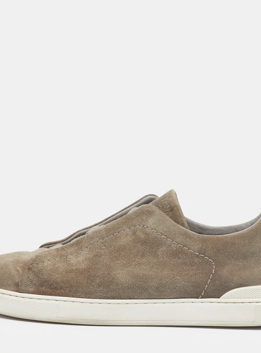 Ermenegildo Zegna triple stitch Size 42.5 Grey Suede Slip On Sneakers
