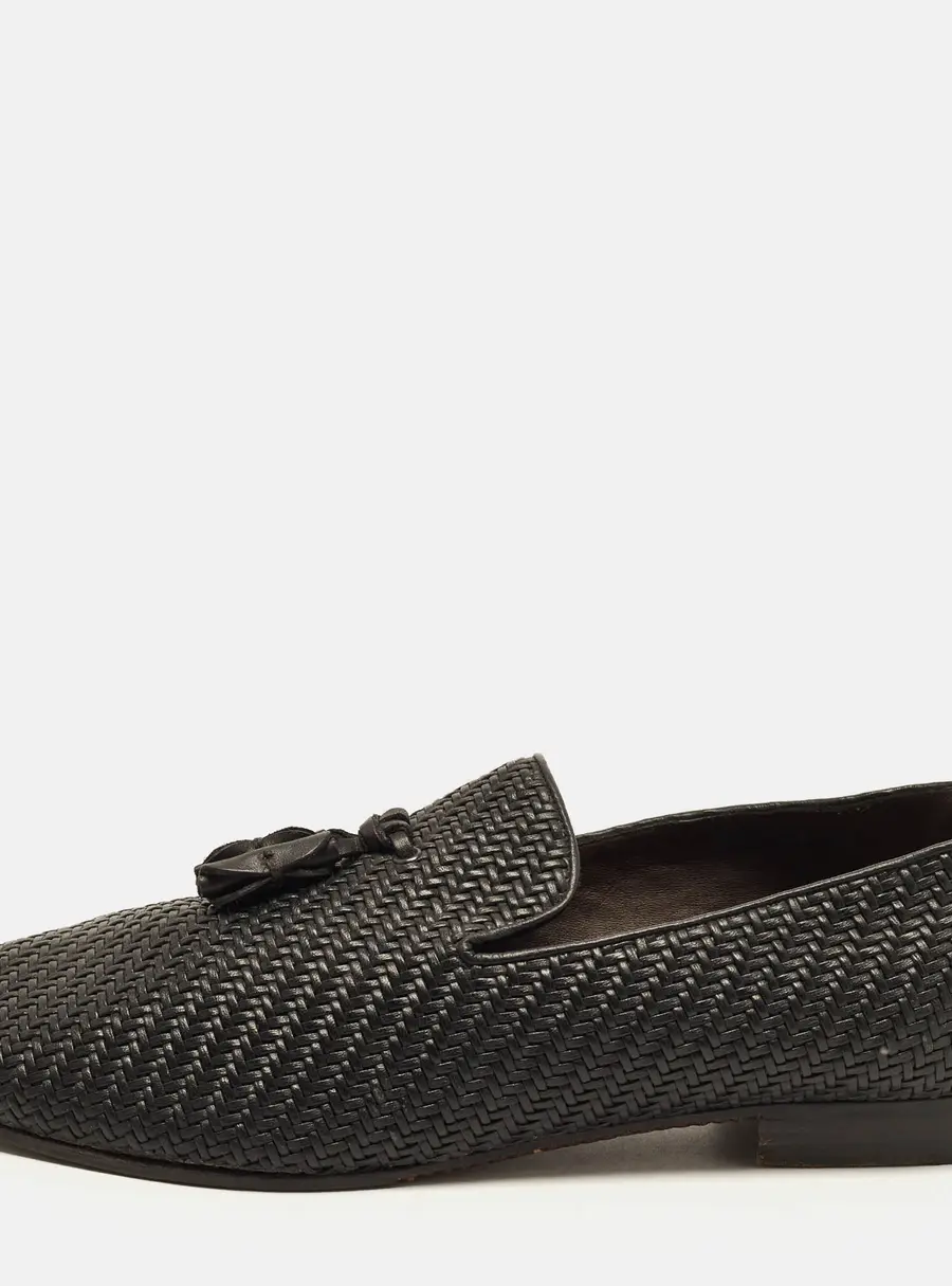 Ermenegildo Zegna Lido Size 43 Black Woven Tassel Leather Loafers
