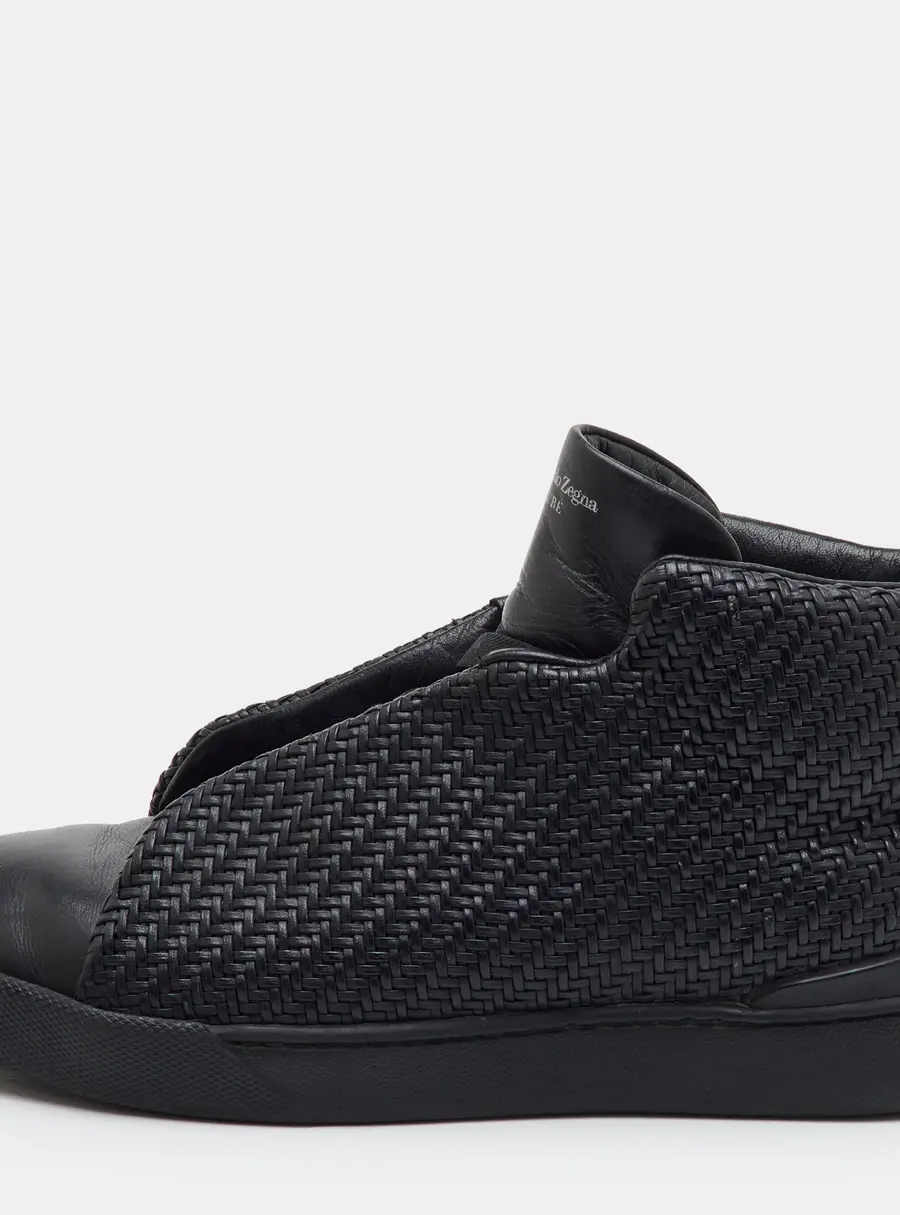 Ermenegildo Zegna Pelletessuta Triple Stitch Size 40.5 Black Woven Leather Slip On Sneakers