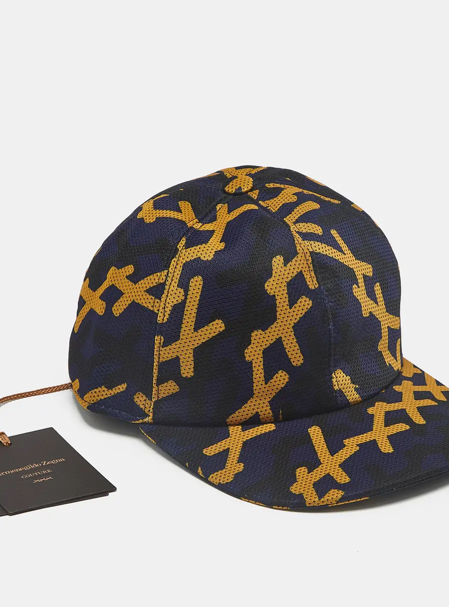 Ermenegildo Zegna Blue Crest Print Technical Mesh Baseball Cap L