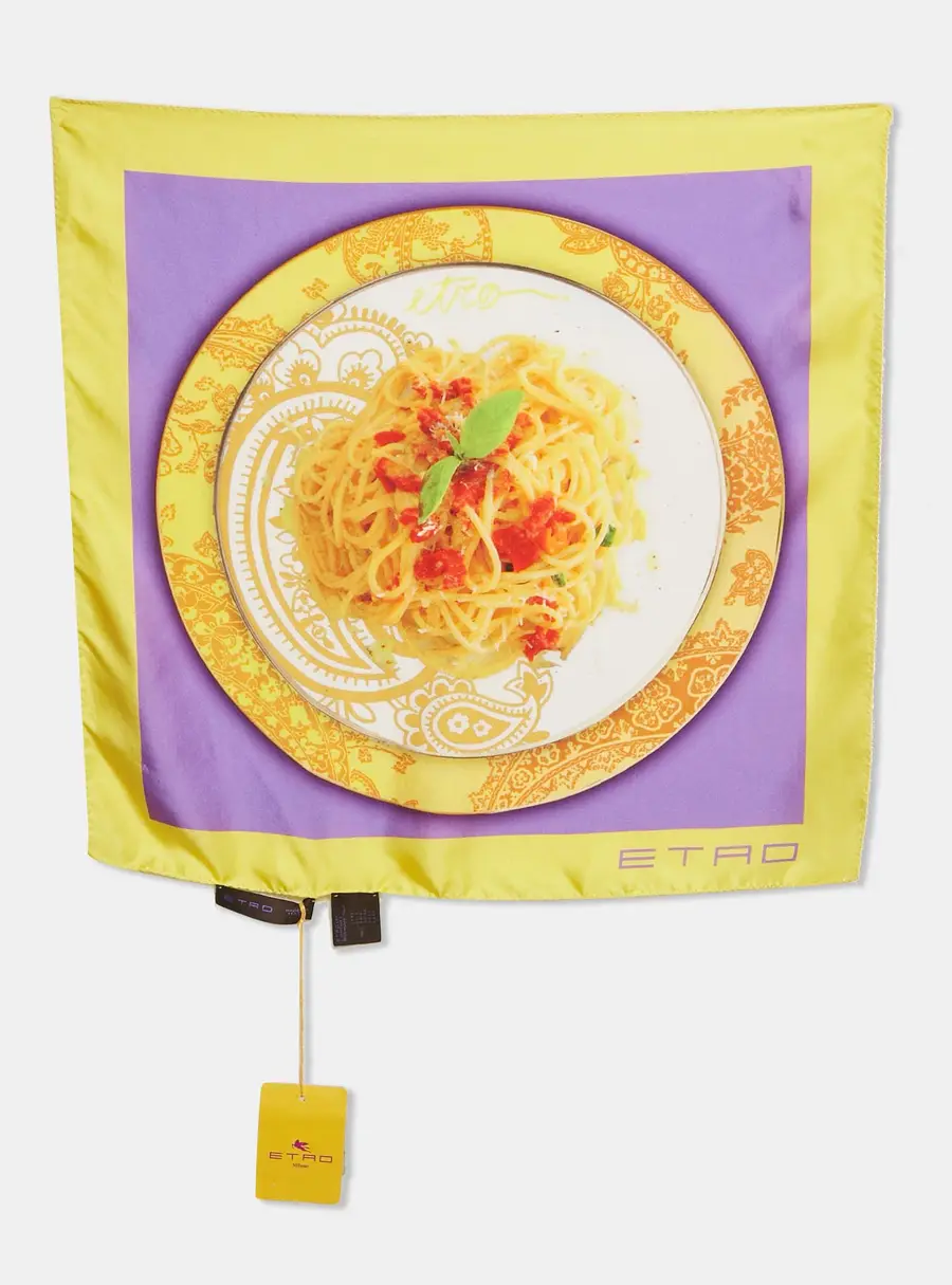 Etro Yellow/Purple Printed Silk Pocket Square