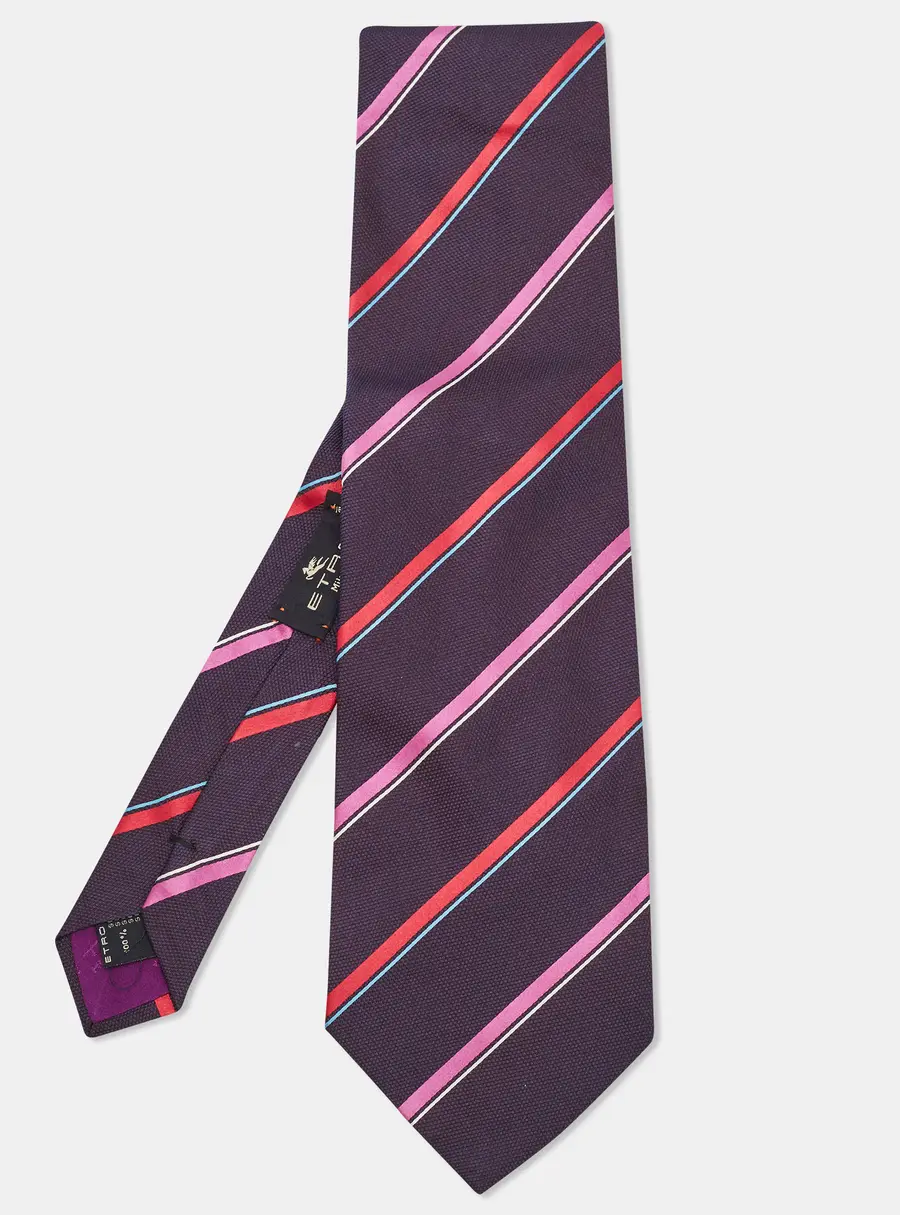 Etro Navy Blue/Bicolor Diagonal Striped Silk Traditional Tie