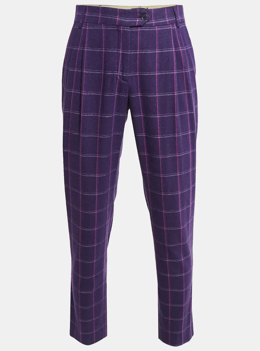 Etro Purple Checked Wool Tapered Trousers M