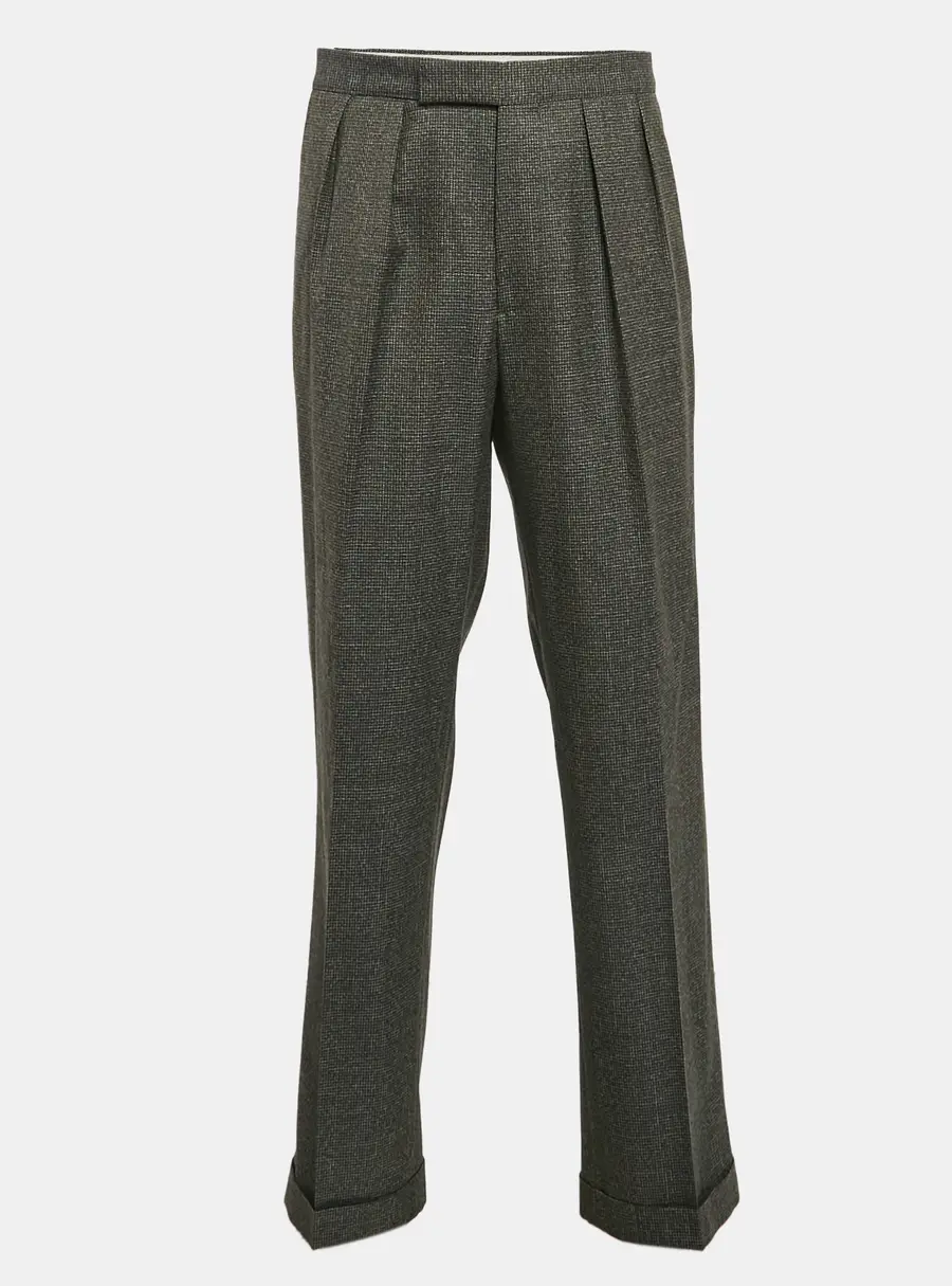Etro Grey Patterned Wool Pleated Formal Trousers XXL