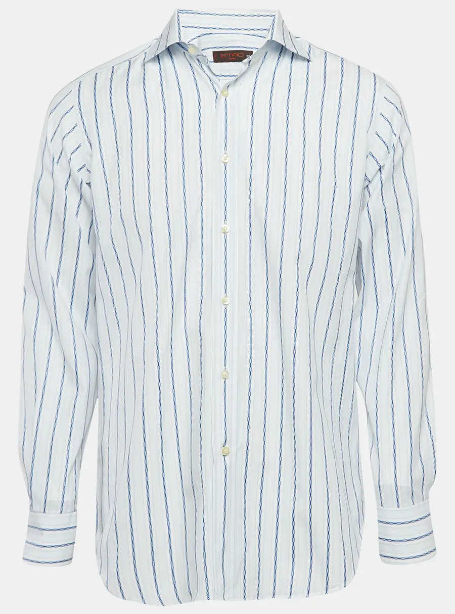 Etro Blue Pinstripe Cotton Long Sleeve Shirt M
