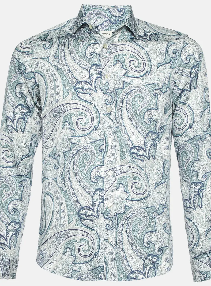 Etro White Paisley Print Cotton Full Sleeve Shirt S