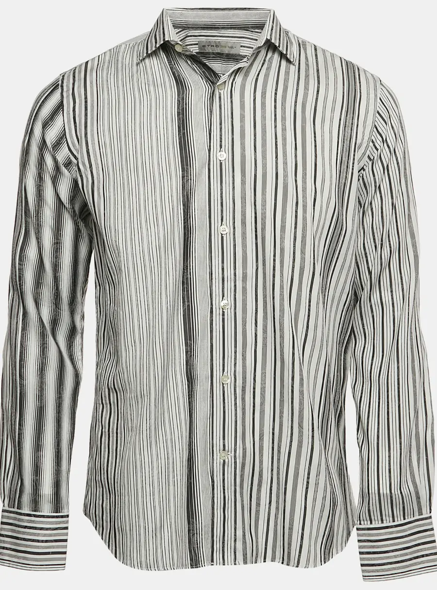 Etro White Stripe Cotton Button Front Shirt M