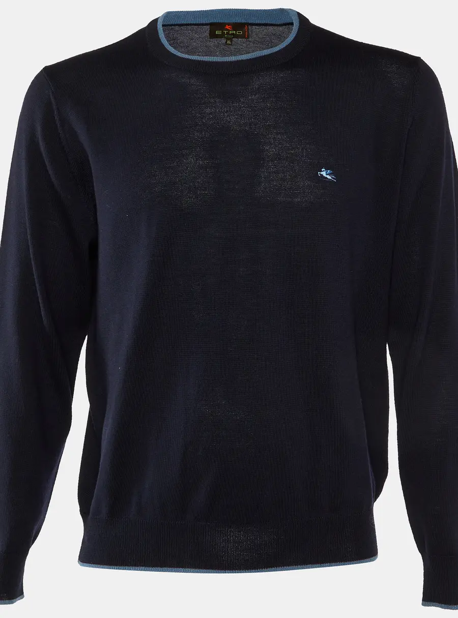 Etro Navy Blue Wool Knit Crew Neck Sweater XL