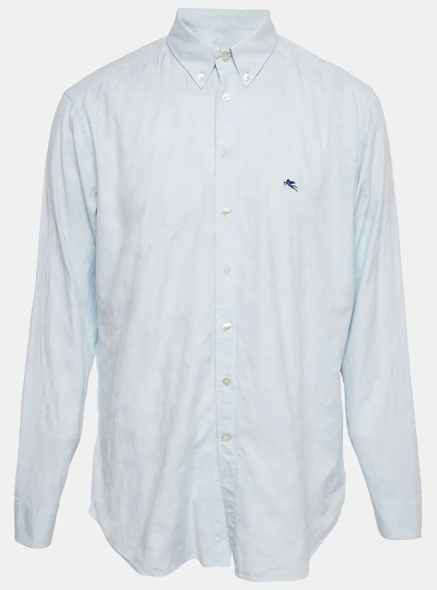 Etro Light Blue Paisley Jacquard Cotton Button Front Shirt XXL