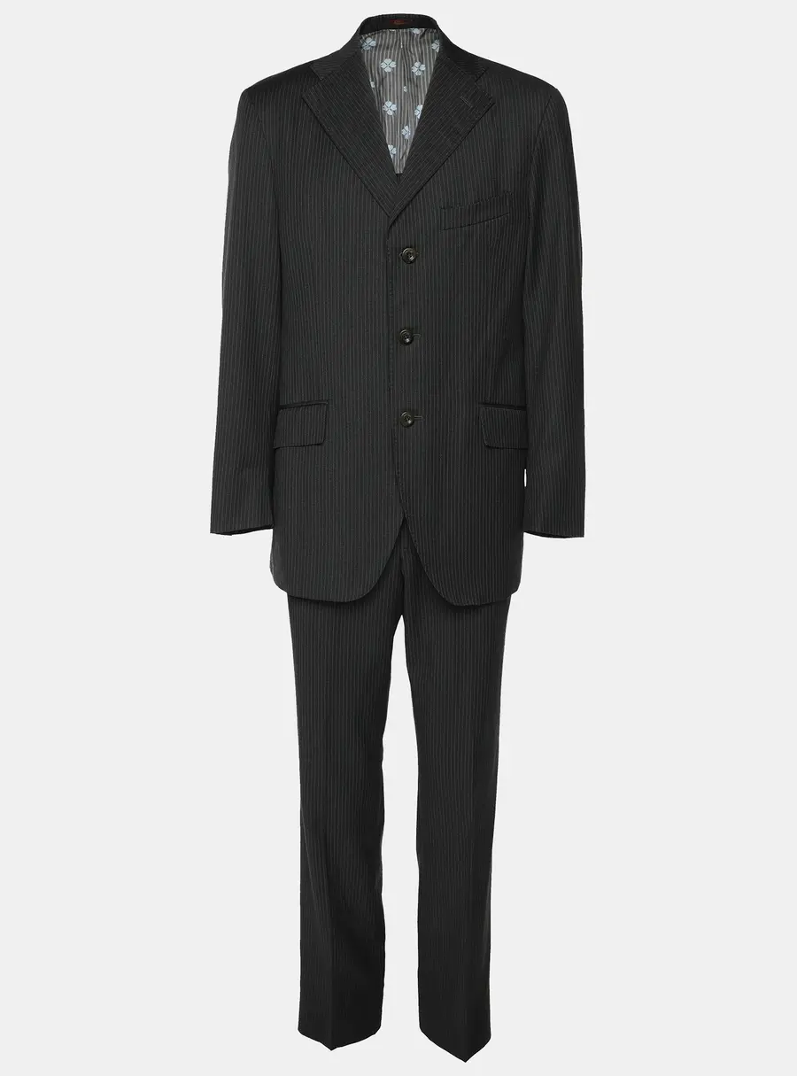 Etro Dark Grey Wool Single Breasted Blazer & Straight Leg Pant Set L